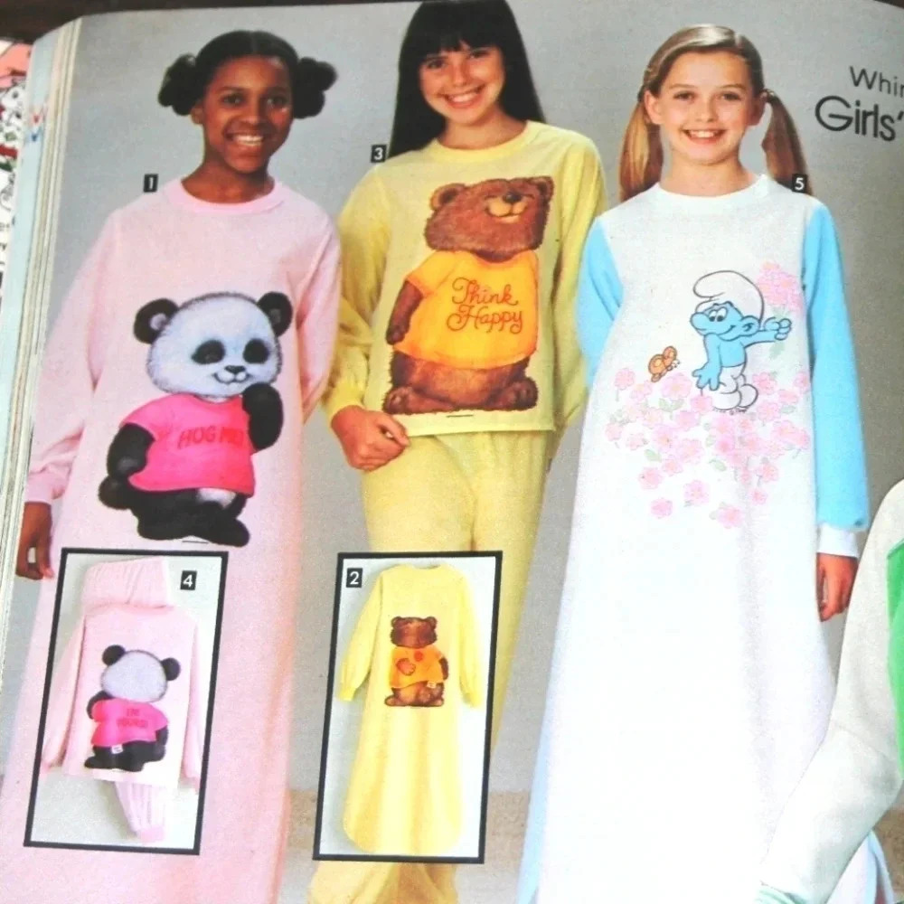 Hallmark Shirt Tales Nightgown for Girls  Yellow Fuzzy Bear Cutesy‎ 80s Vintage
